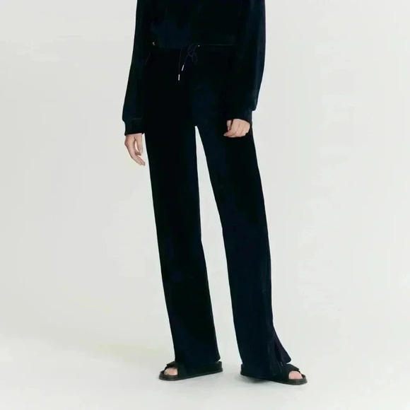 Nylora Blue front slit drawstring Damian ribbed velvet pants small - Picture 1 of 5